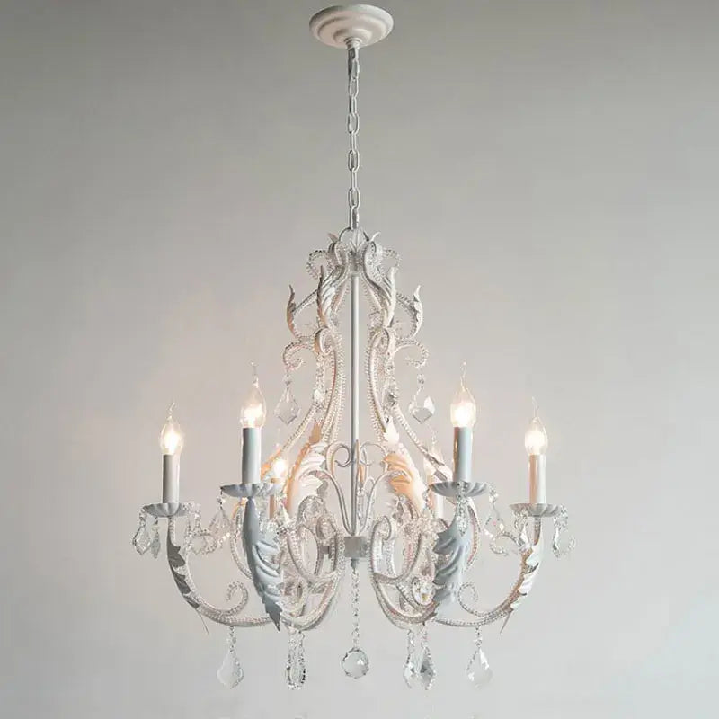 Ornate white iron crystal chandelier for living room