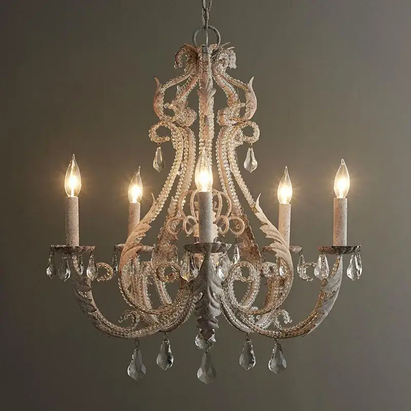 Ornate white iron crystal chandelier for living room