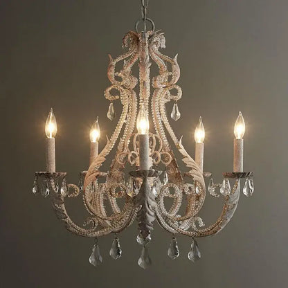 Ornate white iron crystal chandelier for living room