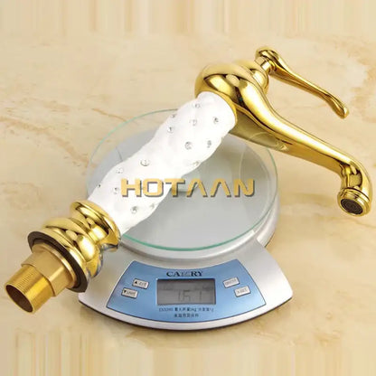 Ornate white & gold brass basin faucet bathroom sink tap
