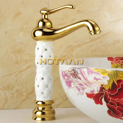 Ornate white & gold brass basin faucet bathroom sink tap