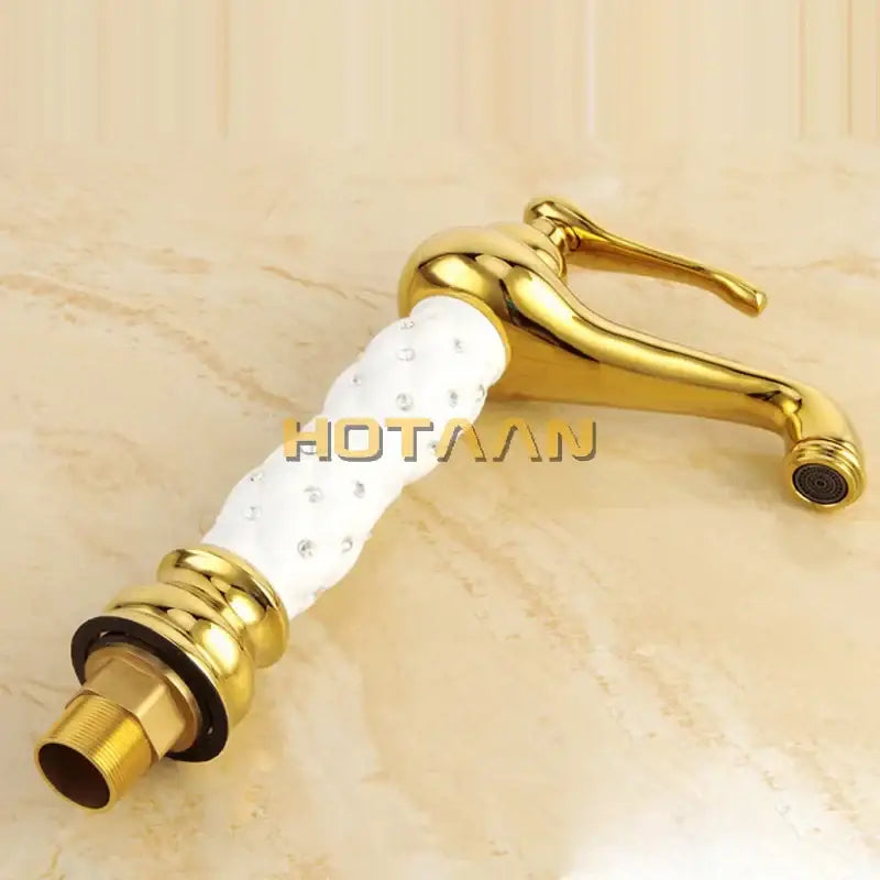 Ornate white & gold brass basin faucet bathroom sink tap