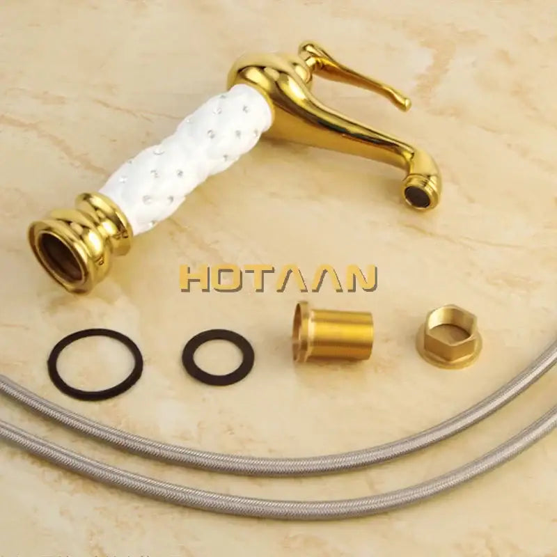 Ornate white & gold brass basin faucet bathroom sink tap