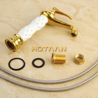 Ornate white & gold brass basin faucet bathroom sink tap