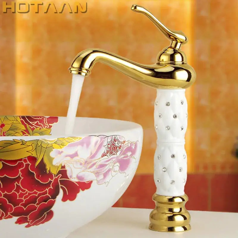 Ornate white & gold brass basin faucet bathroom sink tap