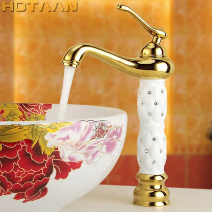 Ornate white & gold brass basin faucet bathroom sink tap