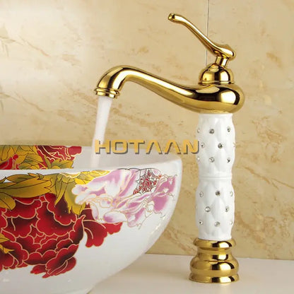 Ornate white & gold brass basin faucet bathroom sink tap