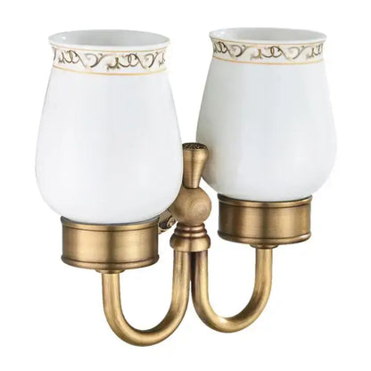 Ornate white & gold double cup holder bathroom toothbrush stand