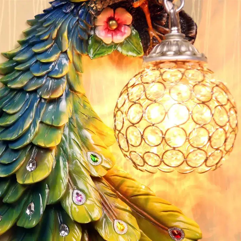Ornate white gold peacock crystal wall lamp bedroom sconce pair