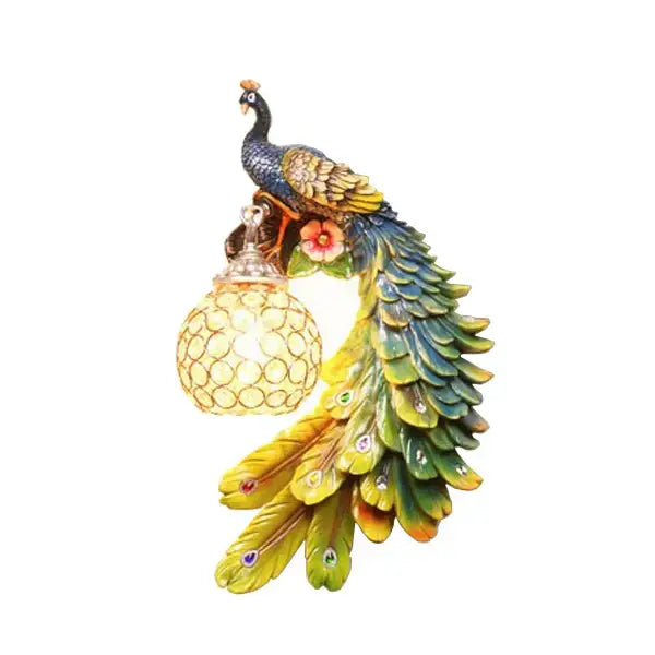 Ornate white gold peacock crystal wall lamp bedroom sconce pair