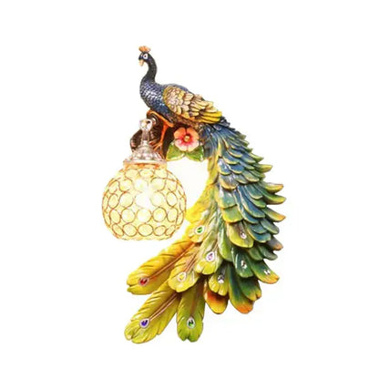 Ornate white gold peacock crystal wall lamp bedroom sconce pair