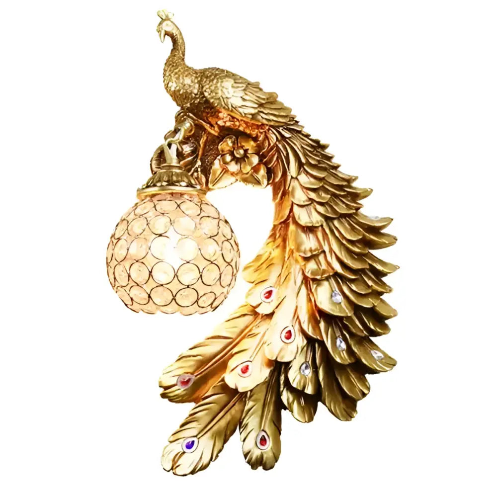 Ornate white gold peacock crystal wall lamp bedroom sconce pair