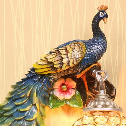 Ornate white gold peacock crystal wall lamp bedroom sconce pair