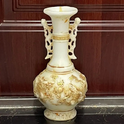 Ornate white marble jade dragons porcelain vase living room decor