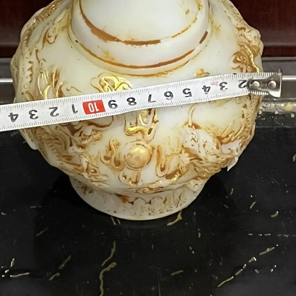 Ornate white marble jade dragons porcelain vase living room decor