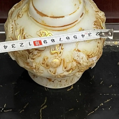 Ornate white marble jade dragons porcelain vase living room decor