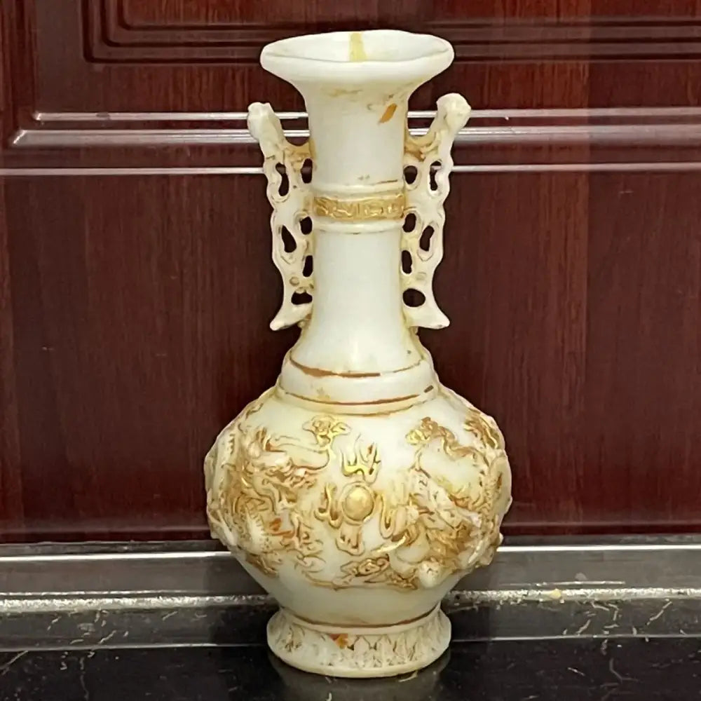 Ornate white marble jade dragons porcelain vase living room decor
