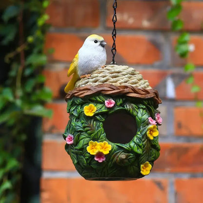 Pastel pink & blue resin birdhouse outdoor hanging decor for garden