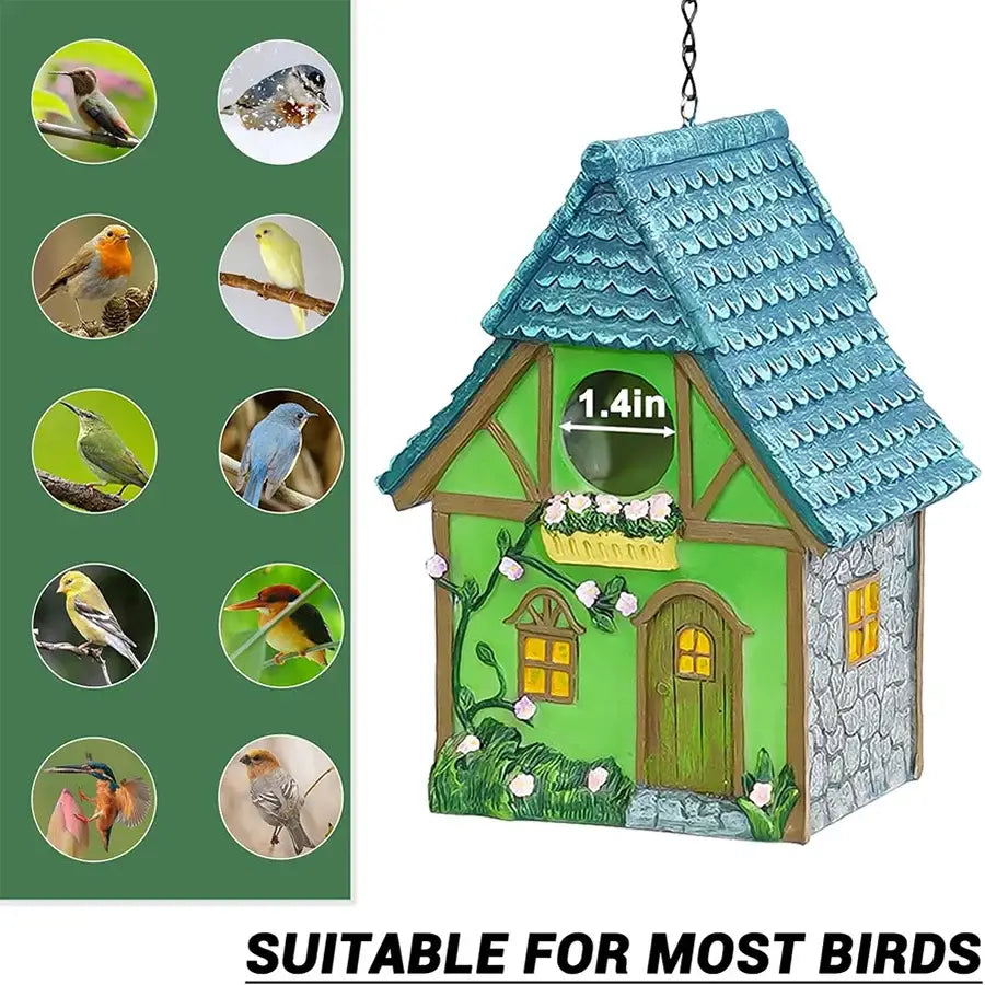 Pastel pink & blue resin birdhouse outdoor hanging decor for garden