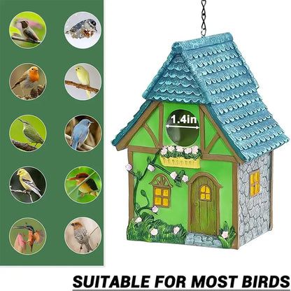 Pastel pink & blue resin birdhouse outdoor hanging decor for garden