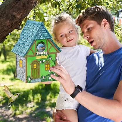 Pastel pink & blue resin birdhouse outdoor hanging decor for garden