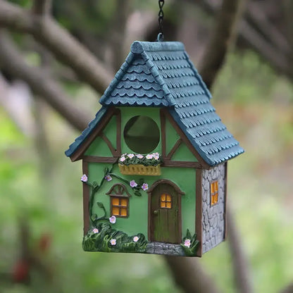 Pastel pink & blue resin birdhouse outdoor hanging decor for garden