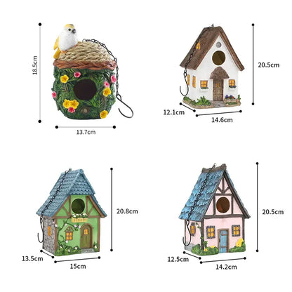 Pastel pink & blue resin birdhouse outdoor hanging decor for garden