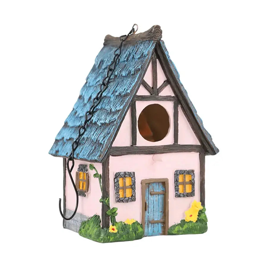 Pastel pink & blue resin birdhouse outdoor hanging decor for garden