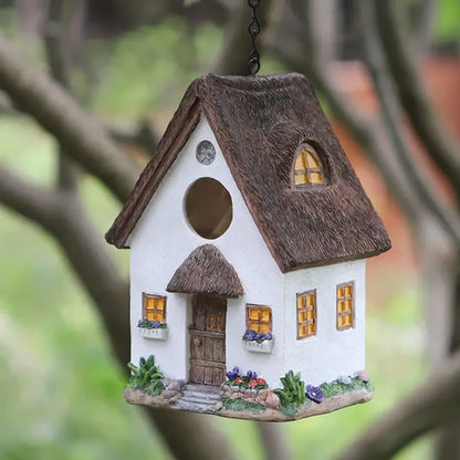 Pastel pink & blue resin birdhouse outdoor hanging decor for garden