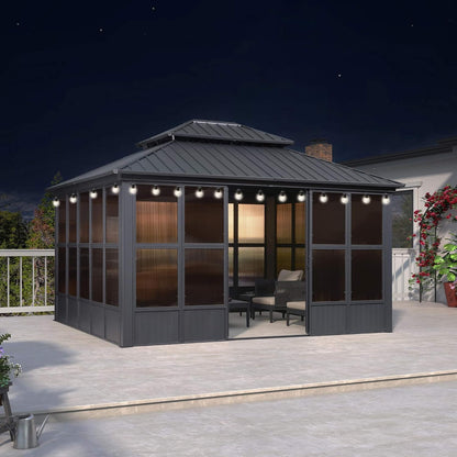 Alora Outdoor Hardtop Aluminum Solarium With Double Roof And LED Lights (SAK42086)