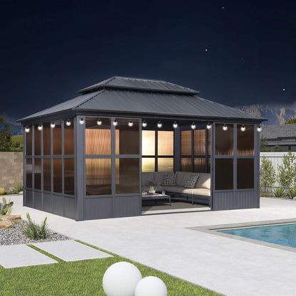 Alora Outdoor Hardtop Aluminum Solarium With Double Roof And LED Lights (SAK42086)