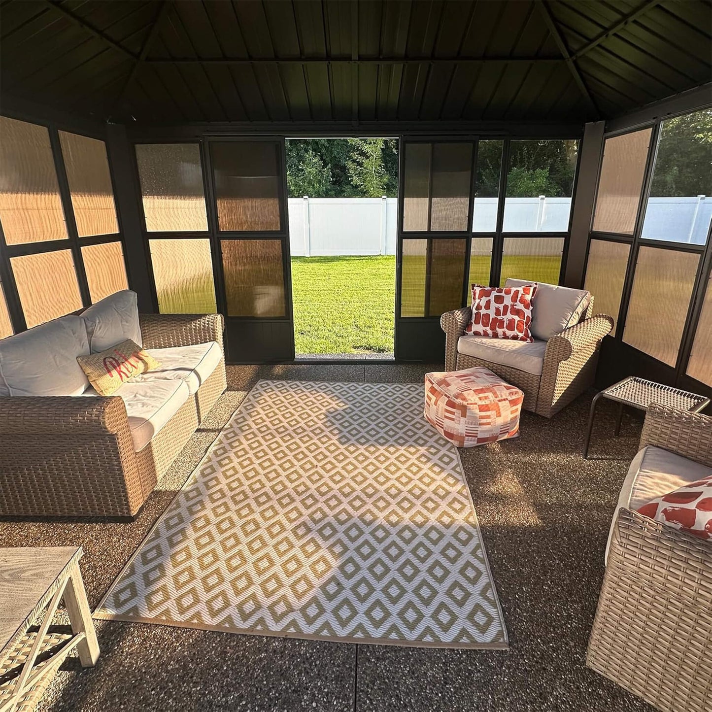 Alora Outdoor Hardtop Aluminum Solarium With Double Roof And LED Lights (SAK42086)