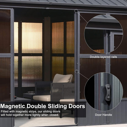 Alora Outdoor Hardtop Aluminum Solarium With Double Roof And LED Lights (SAK42086)