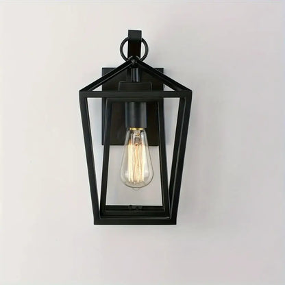 Industrial black wrought iron outdoor wall light with glass shades