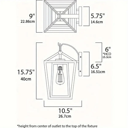 Industrial black wrought iron outdoor wall light with glass shades