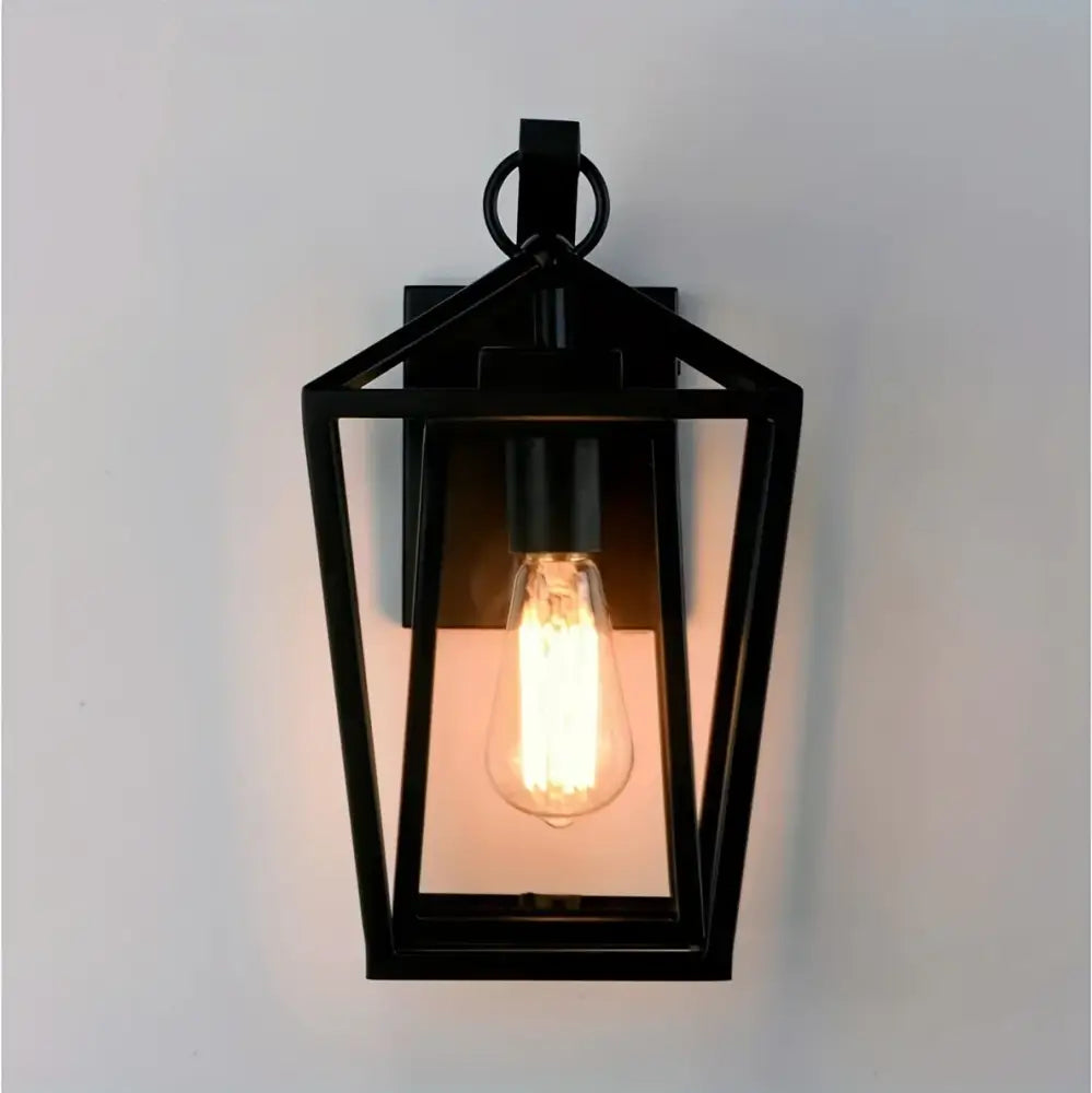 Industrial black wrought iron outdoor wall light with glass shades