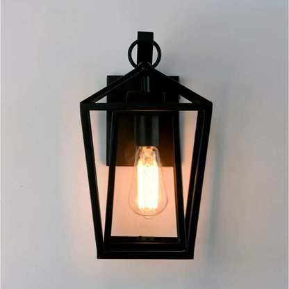 Industrial black wrought iron outdoor wall light with glass shades