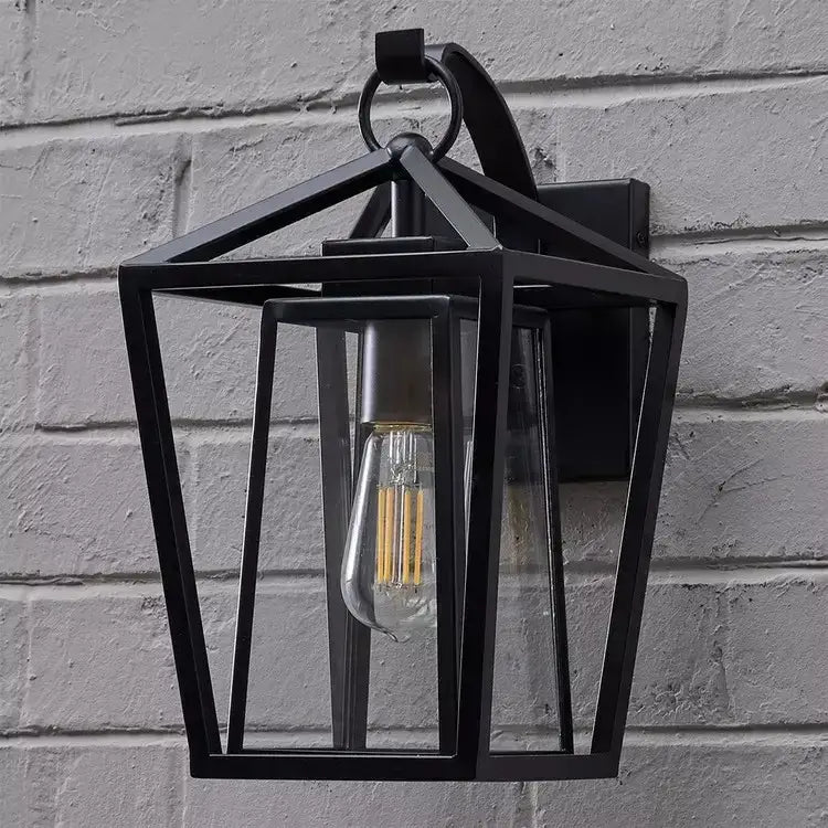 Industrial black wrought iron outdoor wall light with glass shades