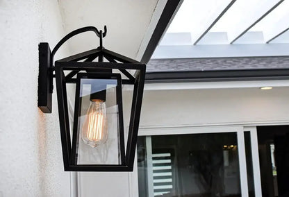 Industrial black wrought iron outdoor wall light with glass shades