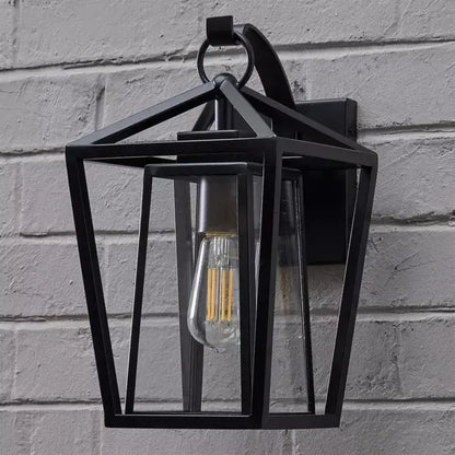 Industrial black wrought iron outdoor wall light with glass shades