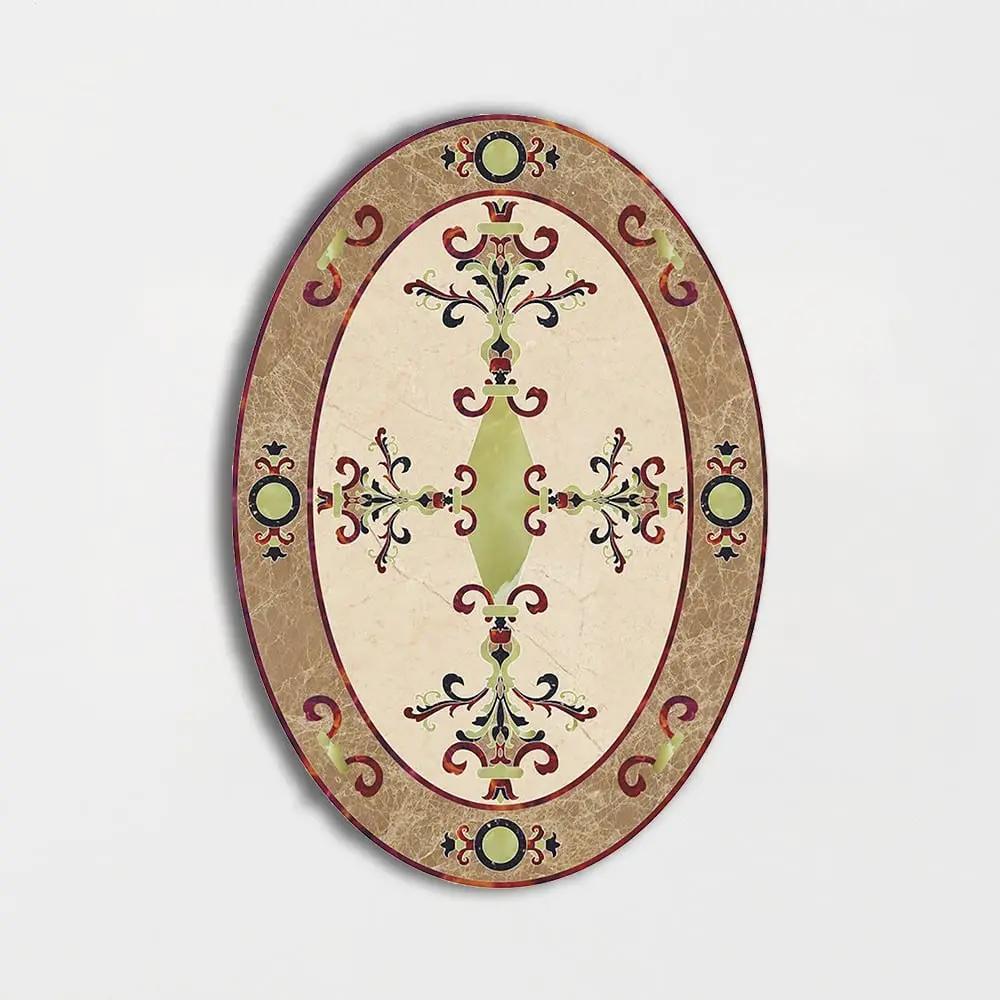 Oval Aluminum Backed Multi Finish Hermes Marble Medallions 3x5