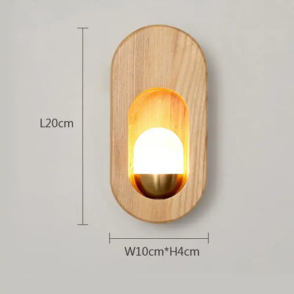 Oval led wooden wall lamp warm amber sconce for bedroom