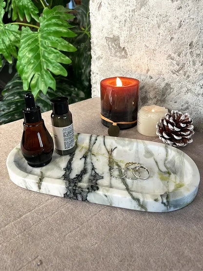 Oval white calacatta marble vanity tray bathroom soap dish