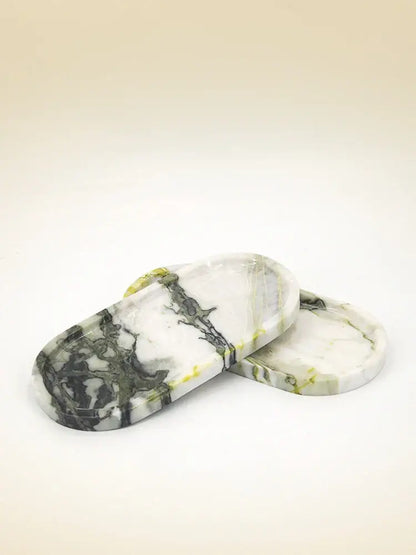 Oval white calacatta marble vanity tray bathroom soap dish
