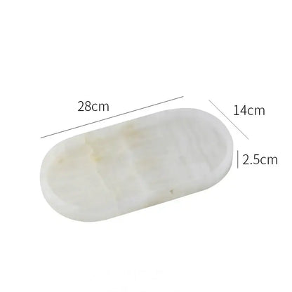 Oval white calacatta marble vanity tray bathroom soap dish