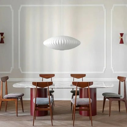 Oval white ribbed bubble silk pendant chandelier for dining room