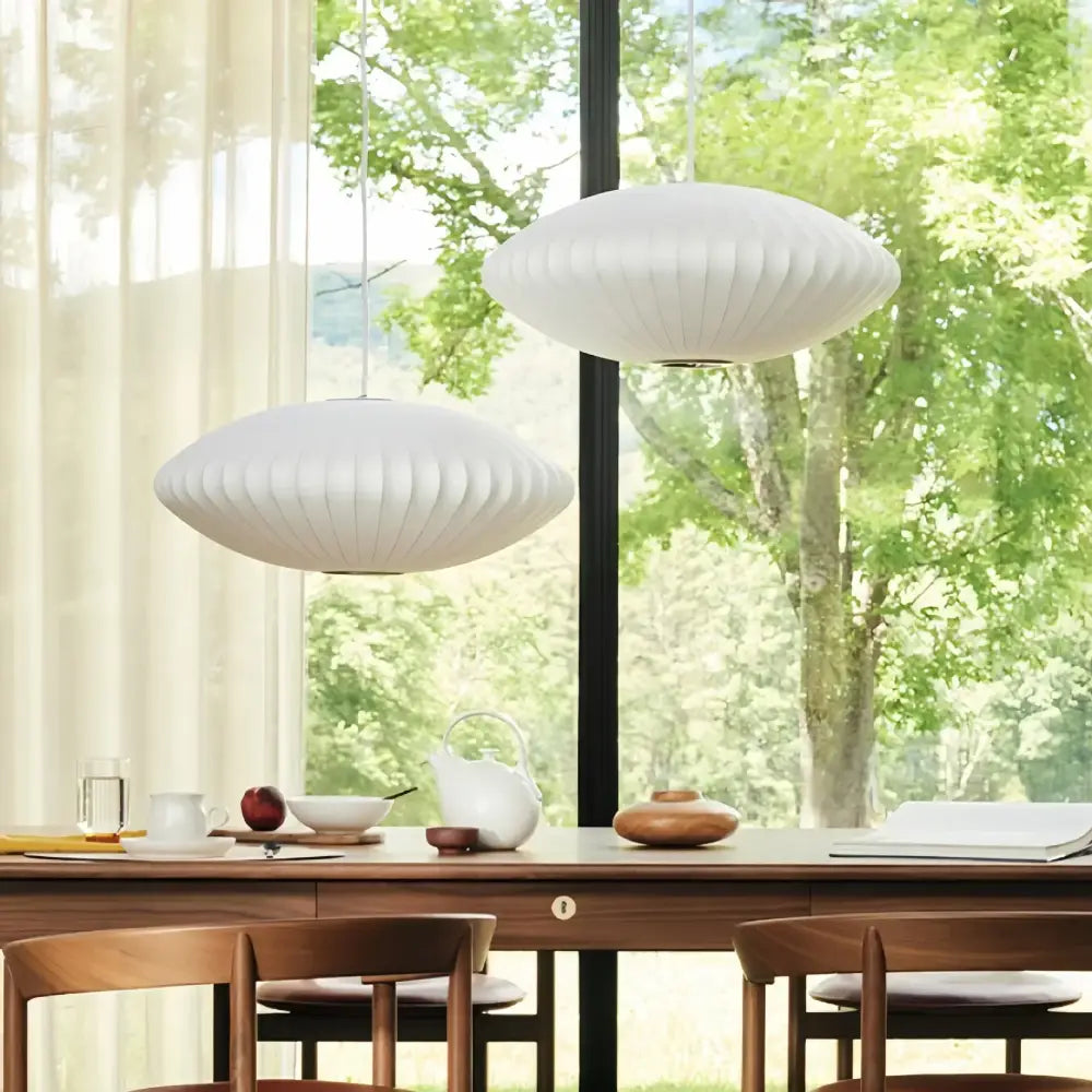 Oval white ribbed bubble silk pendant chandelier for dining room