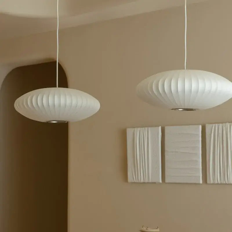 Oval white ribbed bubble silk pendant chandelier for dining room