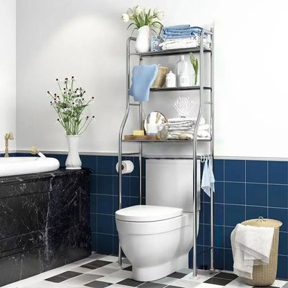 Modern silver 3 tier metal toilet storage shelf bathroom organizer