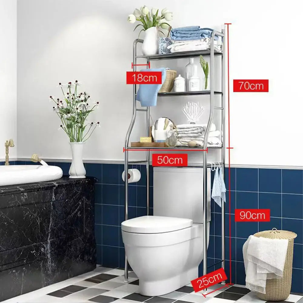 Modern silver 3 tier metal toilet storage shelf bathroom organizer